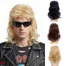 Men's Wigs 70s 80s Rock Wig Brown Wavy Curly Blonde Mullet Wigs Punk Rocker Style For Men Halloween Costume Theme Party Wig - Multicolor - View 1
