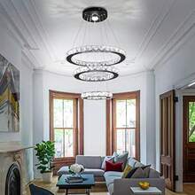 Lámpara de araña LED moderna de cristal  con 3 anillos lámpara colgante de altura ajustable lámpara de techo para comedor dormitorio sala Blanco frío-003 - Blanco frío negro. - Ver 3