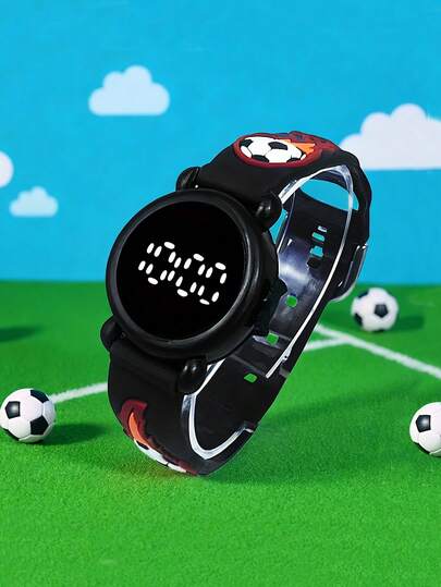 1 pieza Nuevo reloj electrónico con diseño de balón de fútbol, correa de PVC resistente