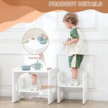 Kids Table And Chair Set, Montessori Weaning Table & Chair Set, 3 Adjustable Height Chair & Activity Table With Fence For Eating, Playing, Learning - White - View 8