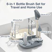 6-In-1 Set Silicone Bottle Brush, Pacifier Brush, Straw Cleaning Tool, Bottle Mouth Brush, 6-In-1 Set - Mocha Brown - View 7