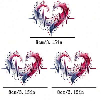 1/2/3片装心跳图案热转印贴纸，适用于DIY T恤、牛仔裤、连帽衫、包包、枕头（混色），节日工艺品，耐用装饰品，服装点缀，派对装饰