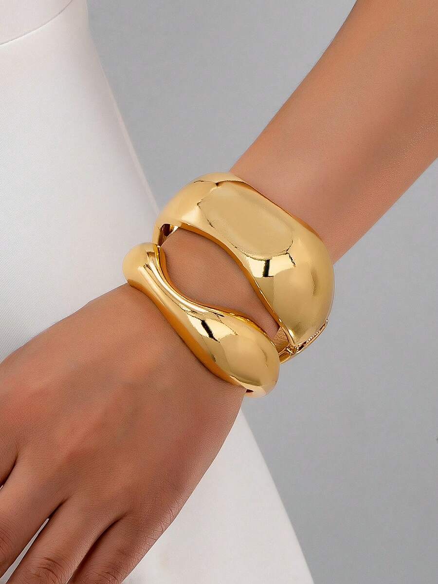 1/2 piezas Brazalete de mujer geométrico metálico liso y exagerado de moda - Amarillo Oro - Ver 1