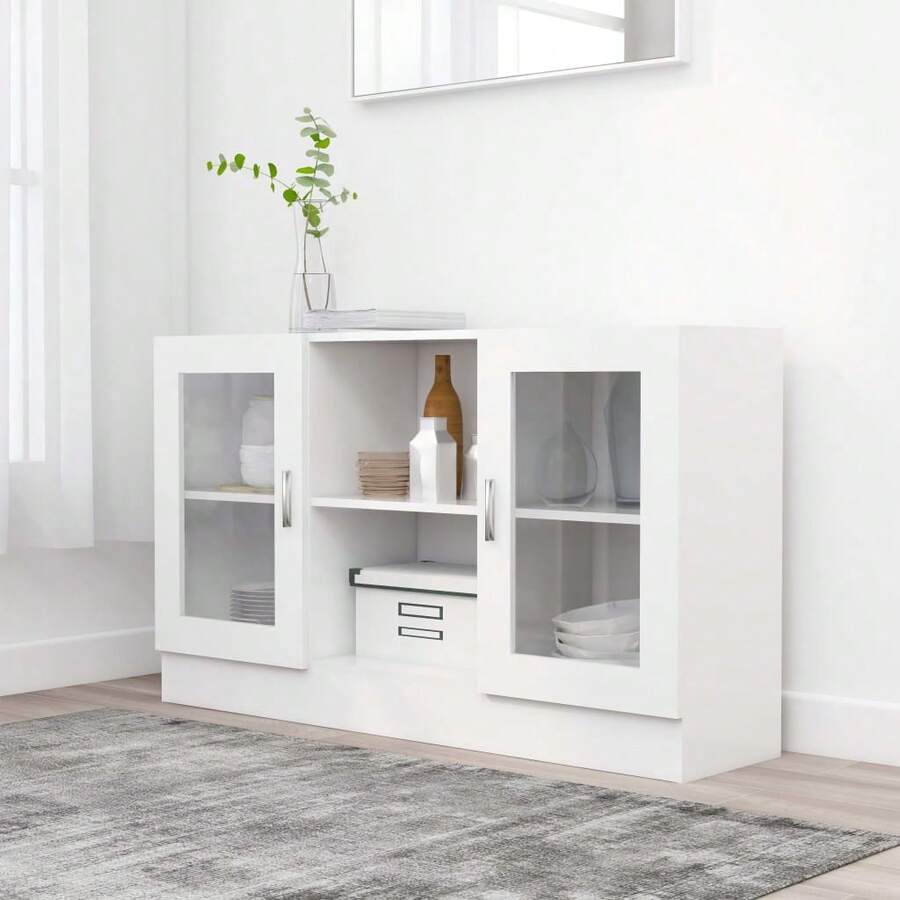 vidaXL Vitrinenschrank Weiß 120x30,5x70 cm Holzwerkstoff - Bianco - Visualizzare 1