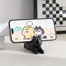 1 pieza Figura decorativa de gato estirándose - Soporte para teléfono móvil con diseño de gato lindo, decoración de escritorio, accesorio práctico para ver programas de forma cómoda - gato - Ver 7