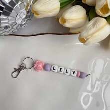 Personalized Keychain, Custom Name Keychain | Silicone Bead Keychain | Rose Flower Keychain, Backpack Keychain | Handmade Gift, Valentine's Day Gift - Multicolor - View 24