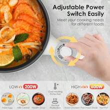 Hot Pot eléctrico mini sartén eléctrica de 1 7 litros portátil antiadherente con ajuste de potencia cocina ramen multicocina de viaje para filete sopa huevo avena fideos pinzas-B031 - Amarillo - Ver 5