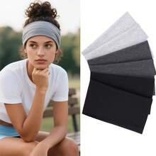 Bentițe de păr late cu turban, pachet de 6, pentru femei - Bentițe mari tip boho, elastice moi, antiderapante, pentru sport, antrenament, accesorii de păr - multicolor - Vizualizare 9