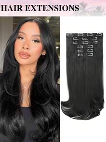 18-Inch Natural Wavy Clip-In Hair Extensions, Layered Cut For Women, Lightweight And Natural Synthetic Hair Pieces With Thin And Soft Invisible Hair Net. - Multicolor - View 18