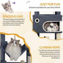 178cm Cat Tree For Indoor Cats, Multi-Layer Scratching Post With Large Platform, 2 Caves, 7 Sisal Posts, Pompoms, Cat Basket, Hammock, Suitable For Cats, Dark Gray - Màu xám đen - Xem 5