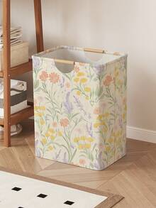 1 Stück Blume Muster faltbare Aufbewahrungsbox, zusammenklappbarer Wäschekorb mit Holzgriff, faltbarer Schmutzwäsche-Aufbewahrungskorb für Badezimmer Zuhause - Verschiedenfarbig - Übersicht 9