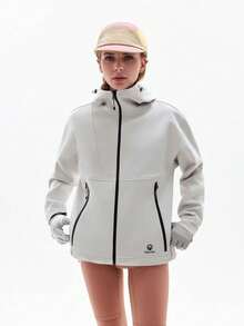 TECTOP Winter Outdoor Sports Soft Shell Jacket, Fleece Elastic Fabric, Casual Comfortable, Zipper Hoodie, Dual Side Zipper Pockets - 灰色 - 查看 5