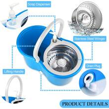 Two Sets Of 360° Spin Mop And Bucket Set Quick-Dry Technology,Mop And Bucket With Wringer Set For Home & Kitchen,Wet/Dry Floor Cleaning Kit With 4 Microfiber Mop Heads & Adjustable Handle(Blue) - A - 查看 6