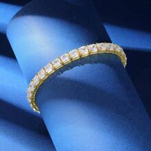 MDFUN 5mm Princess Cut 18K Gold Plated Cubic Zirconia Tennis Bracelet For Women, Elegant Zirconia Bracelet Length 6-8.5 Inches - 5mm - Gold - View 3