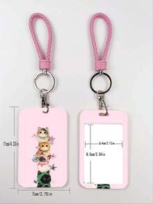 1pc ABS Pink Rope Headband Cat Pattern Keychain Pendant, Bag Charm, ID Card/Bus Card/Card Holder, Suitable For All Seasons Daily Use - Rectangle - View 9