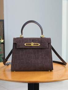 2026秋冬复古哑光高端时尚女士手提包，优雅通勤手提包，OL通勤多功能工作包，奢华别致小方包，女士单肩斜挎包 - 彩色 - 查看 12