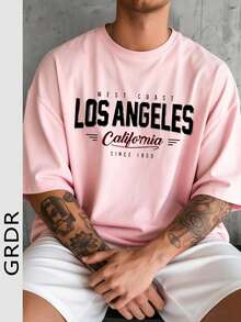 GRDR Men's Fashionable Printed Loose Short Sleeve T-Shirt | Exquisite Design | Summer Essential | Easy To Match | Showcase Your Style - Pink - View 4