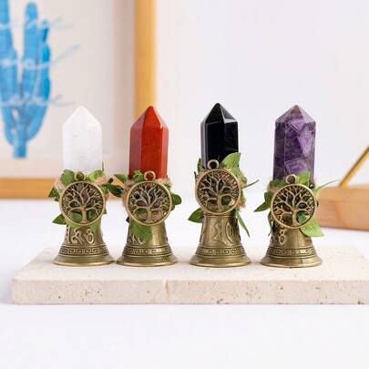 1个天然水晶单尖手摇黄铜铃铛，铜铃，可用于床边呼叫提醒、课堂装饰、家居装饰、圣诞礼物