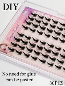 80pcs/Pack Glue-Free Naughty Pixie False Eyelashes, Natural Adhesion & Extension, Soft & Fluffy Effect, C-Curl Individual Lashes, Mixed Length 11-12mm, Natural & Transparent, Suitable For Cosplay And Beginners - C - View 6
