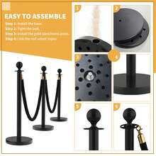 Poste de Control con Cuerda Aterciopelada - Barrera de Acero Inoxidable para en Eventos, Bodas y Exposiciones - 6 piezas - Ver 4