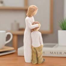 MINGZHANG Single Piece | Height: 13cm / 5.1 Inches | Healing Art Style | Resin Material | Mother And Child Statue, Nordic Minimalist Design | White Dress With Beige Clothing | Standing Embracing Pose | Geometric Texture And Soft Silhouette Details | Desktop Decor Ornament | Perfect For Mother's Day, Birthday, Family Memorial, Bedroom, Study, Living Room Decoration, Spring & Summer Home Styling,Valentines Day Gifts - 母子 - 查看 7