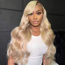 Ombre Ash Blonde Body Wave Lace Front Wigs Human Hair 200 Density Ash Blonde Dark Roots Wig Human Hair For Women Glueless 13x4 HD Lace Front Human Hair Wigs With Baby Hair Loose Wave Human Hair Wig For Daily Wear Party Use Valentine's Day Wig - 漸層棕色混合金色 - 查看 4