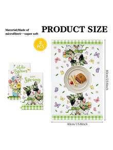 2Pcs Watercolor Eucalyptus Leaves And Flowers Farmhouse Kitchen Towels Lavender Butterfly Truck Cat Mason Bottle Spring/Summer Farm Decoration Dishcloth Holiday Party Supplies Handkerchiefs Suitable For Kitchen Dining Room Table - White - View 2