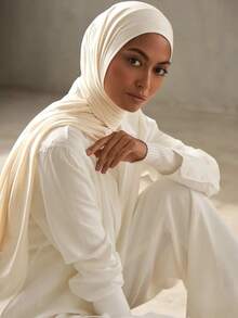 莫代尔针织头巾长款穆斯林披肩纯色柔软头巾系带头巾女士非洲头带 - 彩色 - 查看 7