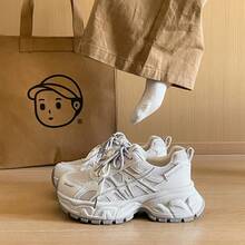 女士银色厚底运动鞋，厚底透气网面跑步鞋，2026春秋季休闲运动鞋 - 白色 - 查看 5