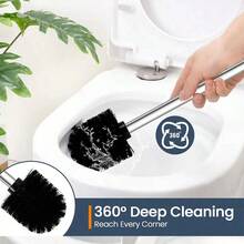 一套带不锈钢手柄、耐用硬毛的马桶刷，适用于浴室清洁，白色/黑色 - 彩色 - 查看 9