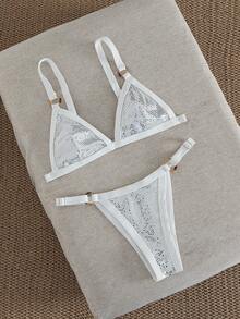 New Women's Swimwear Bikini Set, Sequin Sexy Criss-Cross Back Beach Vacation Swimwear White - White - View 5