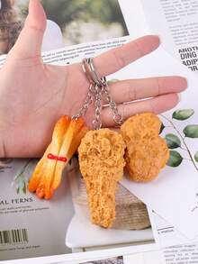 JELLOO 1/5 Fried Chicken Leg Keychain - Funny PVC Food Model, With Ring Buckle, Realistic Chicken Wing And Leg Design, Great Gift, Novelty Keychain | Interesting Design | Durable Keychain, Chicken Leg Keychain - Realistic Fried Chicken Keychain - View 2