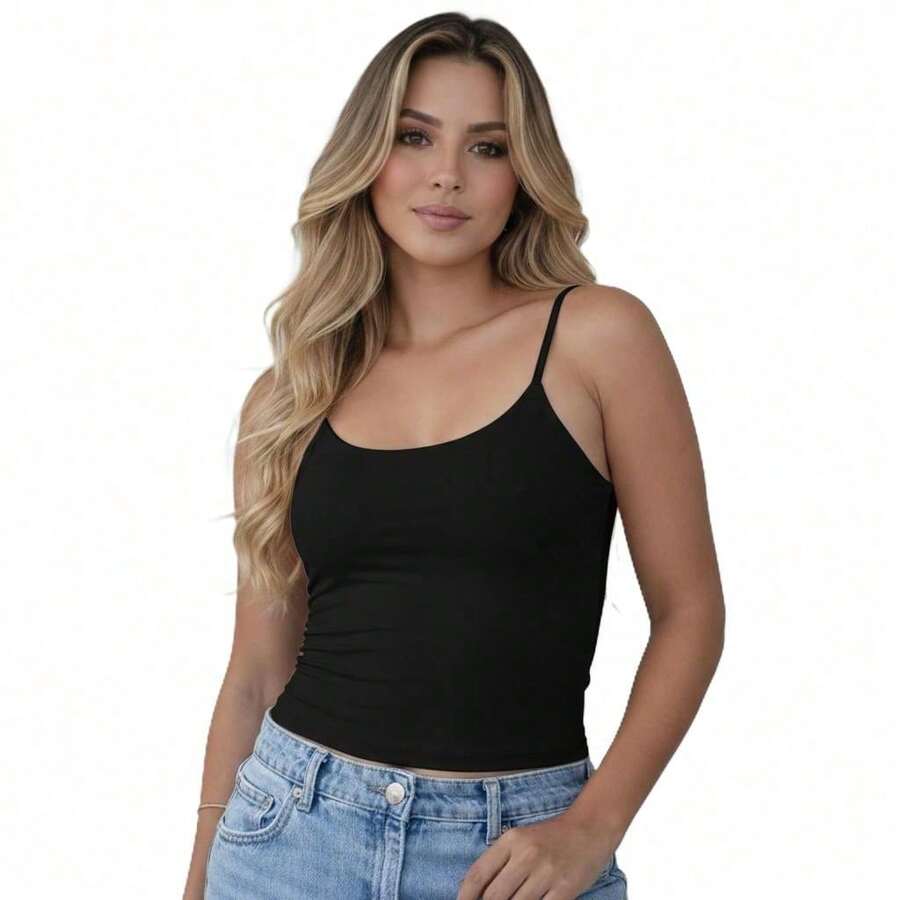 Women's Casual Tank Top With Spaghetti Straps For Gym - 黑色 - 查看 1