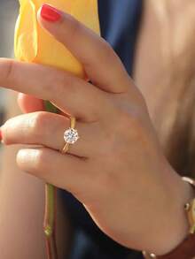 1枚优雅V形锆石叠戴戒指，925纯银精美珠宝，节日礼物、生日礼物，适合女性日常佩戴、约会佩戴 - 金色 - 查看 2