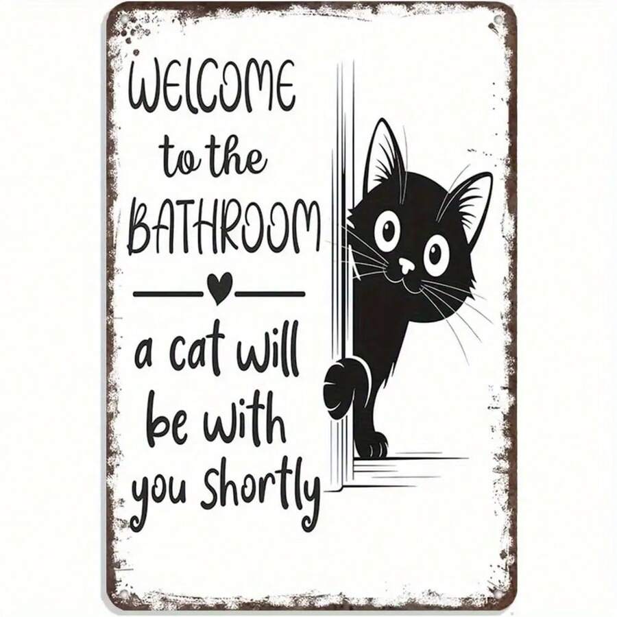Aluminum Fun Bathroom Decor- Vintage Metal Sign "Welcome To The Bathroom- Cats Are Coming Soon"- Black Cat Peeking Door Design- Suitable For Bathroom, Living Room, Office Decor- Pet Lover Gift- Durable Wall Art - Nhiều màu - Xem 1