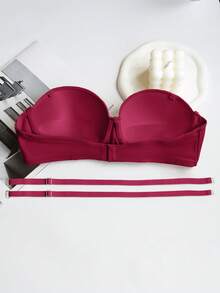 Women's Elegant Silky Strapless Padded Bra, Solid Color, Removable Straps, Suitable For Formal Occasions - Red - View 5