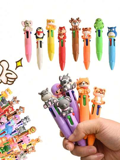 Set de regalo de 10 bolígrafos de punta de bola con diseño de macarons de colores, bolígrafos con forma de animales lindos, regalos para niños, recuerdos de fiesta de bebé, regalos de cumpleaños, útiles de oficina y escolares, regalos favoritos de los niños. Set de 4 bolígrafos con forma de animales de unicolor, adecuados para diarios, notas, escuela, aula, oficina o uso doméstico, regalos de temporada de regreso a clases