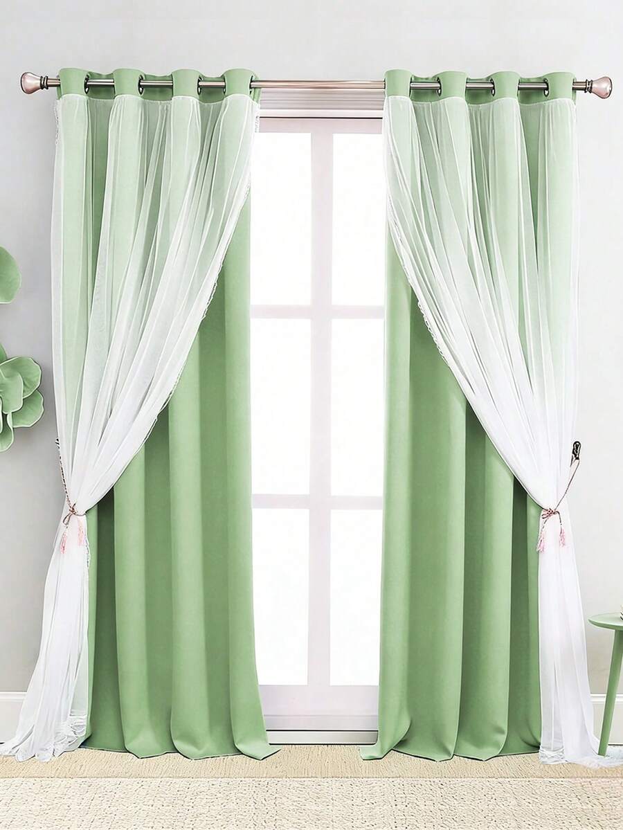 2-Layer Sheer & Blackout Curtains, Modern Minimalist Design, Suitable For Living Room, Bedroom, Balcony, Bay Window Decoration And Partition
