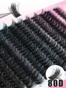 280片80D混合簇状假睫毛，0.07毫米粗，D卷度，长度8毫米-16毫米混合，自然风格，俄罗斯扁平浓密蓬松手工貂毛假睫毛簇，适用于万圣节戏剧妆容、节日妆容、圣诞节妆容，新手必备假睫毛簇，假睫毛簇，单根假睫毛，假睫毛，假睫毛 - D - 查看 5