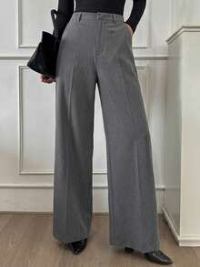 Livesso Women's Casual Solid Wide Leg Pants,Women Dress Pants - Grey - View 3