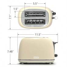 tostador de 2 rebanadas tostador retro de acero inoxidable con 6 ajustes ranuras  anchas de 1.5 pulgadas función de bagel/descongelación/cancelación bandeja íble para migas rosa bebé - Crema - Ver 5