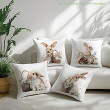 MEMNUN 4pcs Watercolor Floral Basket & Rabbit Print Polyester Decorative Throw Pillow Covers [No Pillow Insert], 17.7*17.7in(45*45cm), [Single-Sided Printing], Easter Spring Theme Cushion Covers For Sofa, Bed, Living Room, Bedroom, Car, Office, Hotel Decor, Perfect Gift For Family And Friends - Multicolor - View 9