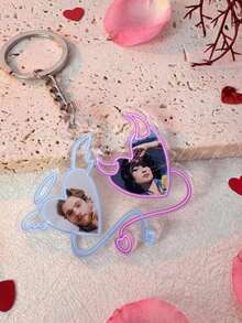 1Pc Custom Couple Photo Acrylic Keychain – Angel & Devil Design, Personalized Photo Keyring, Valentine's Day Gift, Custom Keychain, Perfect For Couples, Boyfriend, Girlfriend, Anniversary, Birthday, Daily Use, Bag Charm, Special Occasions - Shape - View 5