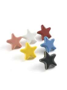 1pc Ceramic 5-Pointed Star Children's Bedroom Drawer Pull Handle, Cute Furniture Cabinet/Wardrobe Door Knob, Star Children's Bedroom Cabinet Drawer Pull Handle, 5-Pointed Star Ceramic Drawer Pull - Multicolor - View 5