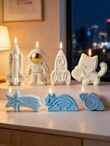 1个太空主题宇航员火箭硅胶模具，可用于烘焙/手工DIY，制作巧克力/蜡烛/石膏/树脂等，家居桌面装饰，DIY爱好者礼物 - A - 查看 5