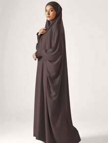 一件式穆斯林头巾和长袍，宽松长袍，袖子采用弹性设计，私密性高，优质穆斯林女性祈祷头巾，伊斯兰服饰头巾 - 彩色 - 查看 5