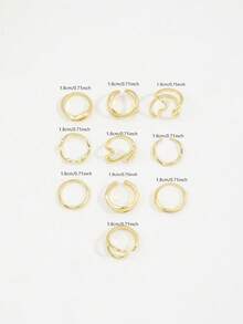 10pcs Asymmetrical Geometric Knuckle Rings Set, Line Design Rings For Women - Gold - View 6