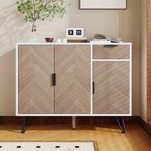 Modern Storage Unit, White And Wood-Look Sideboard With Drawer And Height-Adjustable Shelves (90 X 30 X 71.5 Cm) - Natural Color - View 12