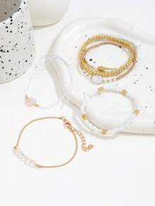 Bộ 7 vòng tay hạt cườm nhiều lớp kiểu Ins, vòng tay hạt cườm giả pha lê CCB dành cho nữ. - Vàng - Xem 4