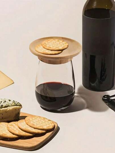 1pc Red Wine Bamboo Wood Cup Lid, Party, Restaurant, Stemware, Dessert, Wooden Coaster, Wine Glass Lid